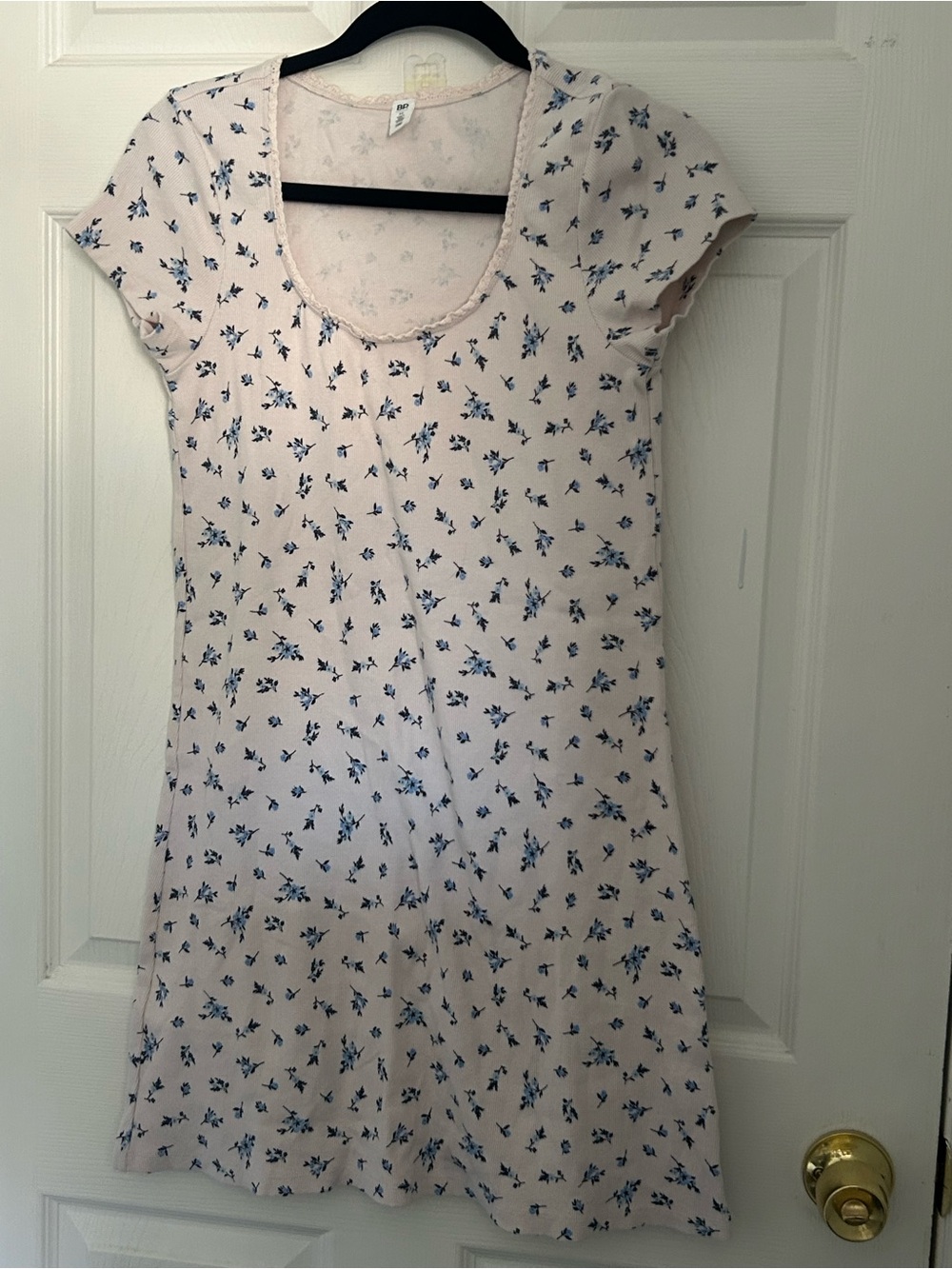 bp Pale Pink Mini Dress with Blue Floral Print